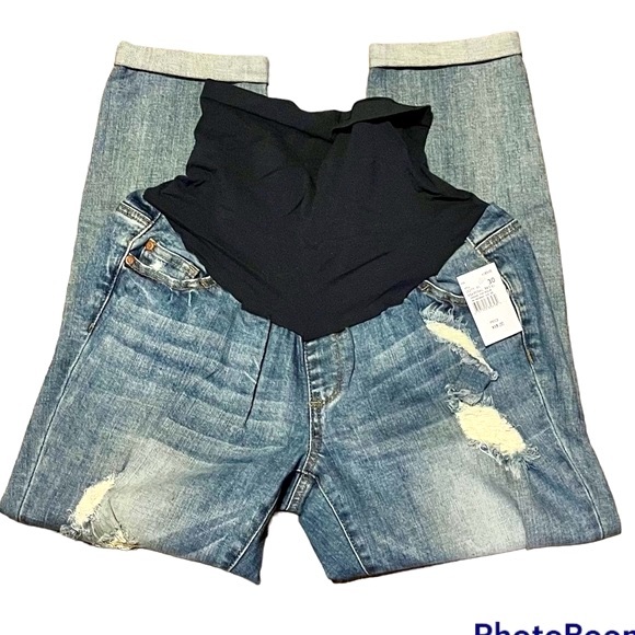 Luxe Essentials Denim Cropped Distressed Maternity Jeans NWT Sz 30 - Picture 2 of 6